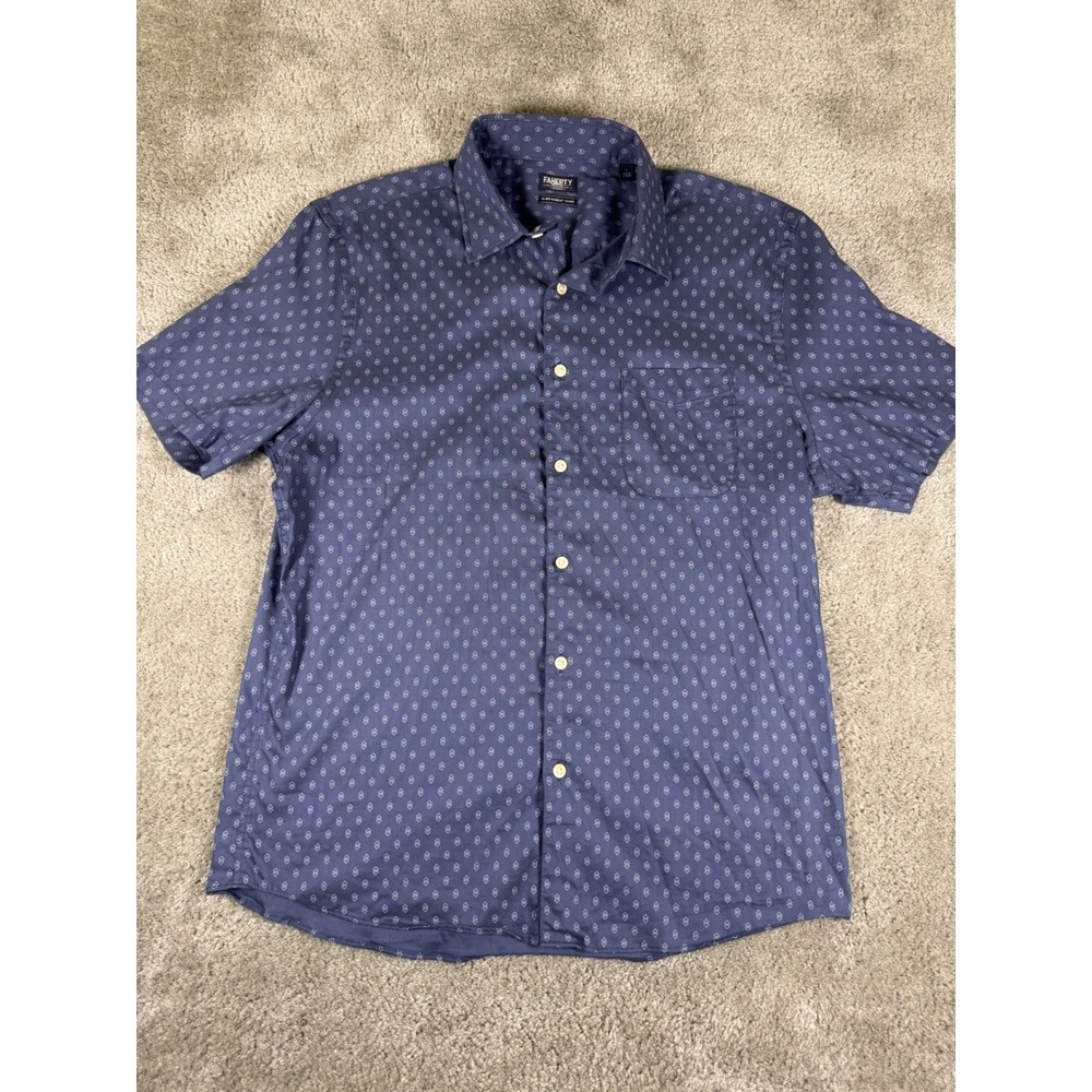 Faherty Reserve The Movement Shirt Mens Large Navy Blue Diamond Short Sleeve